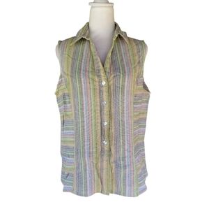 Indigenous One Weave Striped Organic Cotton Sleeveless Button Front Size XL